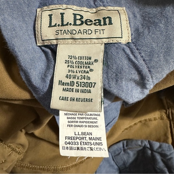 L.L.Bean Mens Khaki Chino Pants 40x34 Standard Fit Stretch Coolmax Tan Casual - Picture 8 of 8